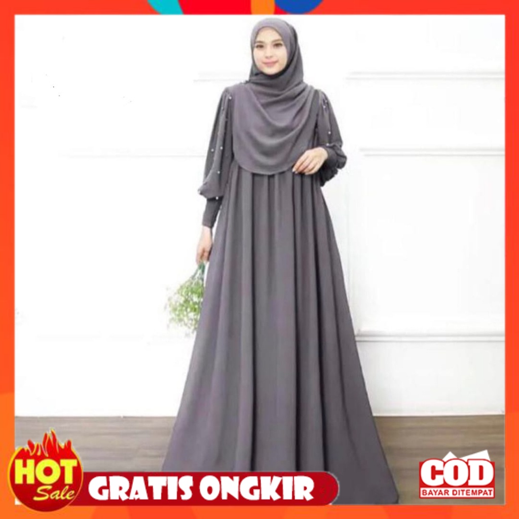 KAIN ADEM HALUS TEBAL / Gamis Set Hijab Syari Dress Casandra Premium Gamis Crinkle Mix Mutiara Plus 