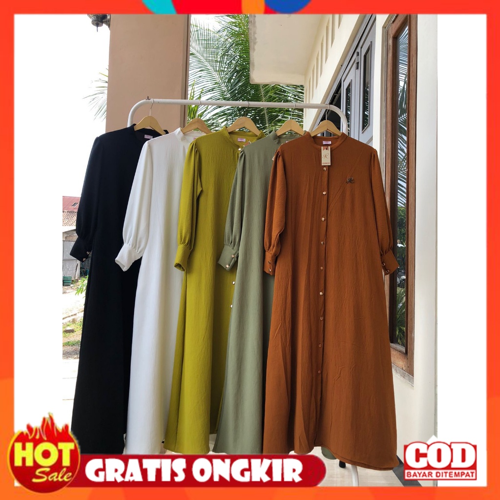 KAIN ADEM HALUS TEBAL / IC Label Renata Dress Jumbo LD 120 Gamis Crinkle Airflow Full Kancing Depan