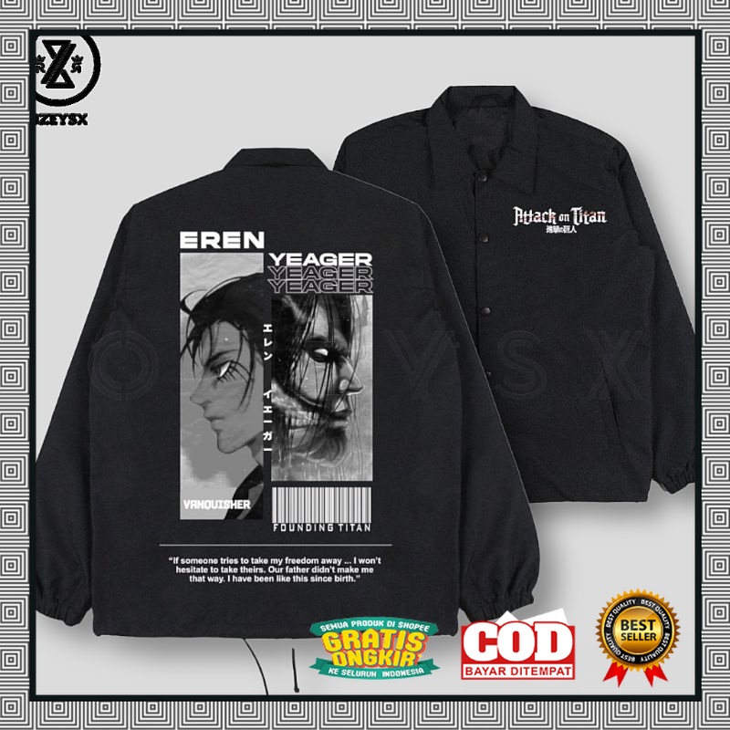 Jaket Coach Anime Eren Yeager Attack On Titan Limited Edition Dewasa Pria Wanita / Coach Jacket Wibu