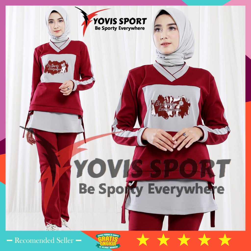 ⭐⭐⭐⭐⭐ Promo COD Baju Olahraga Muslimah Wanita Zumba Aeoribik Murah / Setelan Sablon Ori Yovis Yovis 