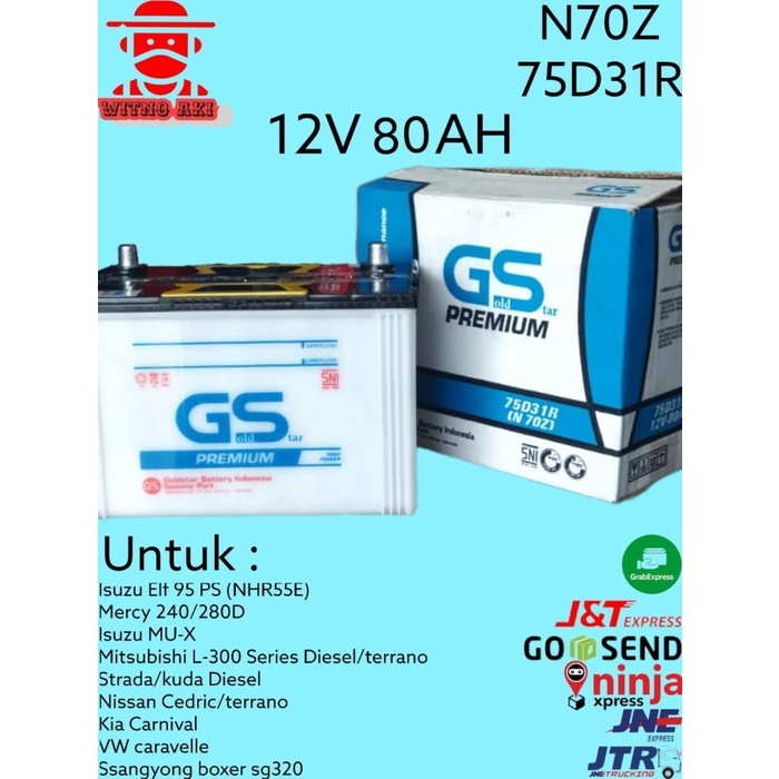 Aki mobil basah GS 12v 80ah n70z elf, l-300 MU-X dll