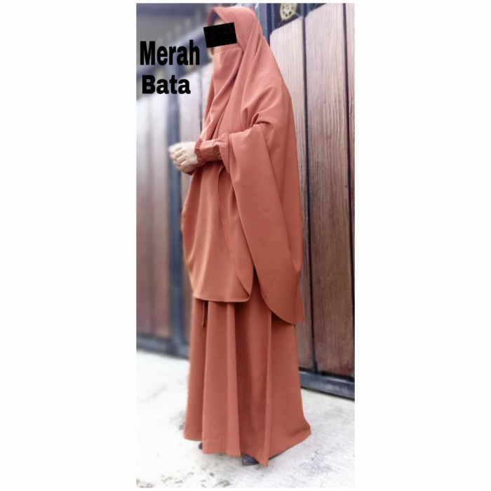 best -Gamis syari wolfis premium set khimar cadar murah - merah Bata, S