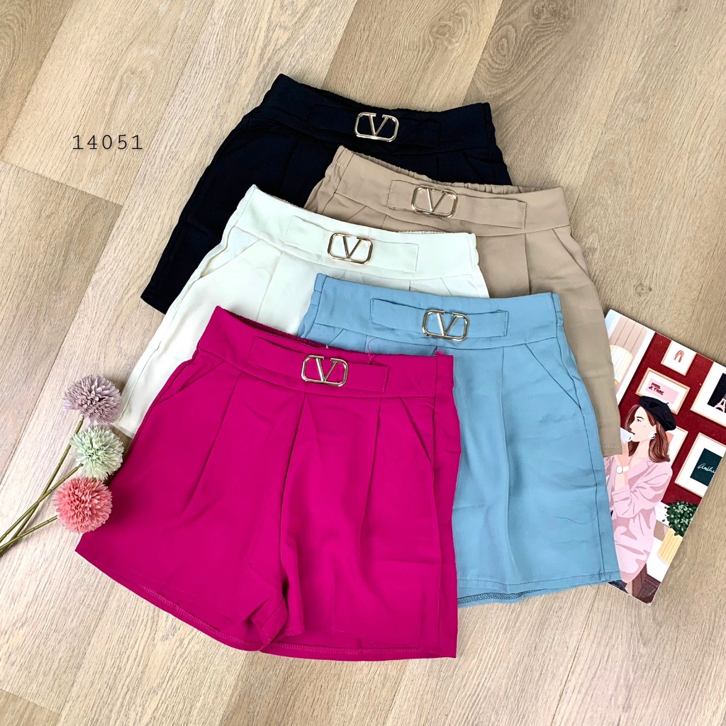 14051 CELANA PENDEK V YUJINGXIN BASIC WANITA ACC DEPAN V4L3NT1N0 FULL KARET BELAKANG HOTPANTS WANITA