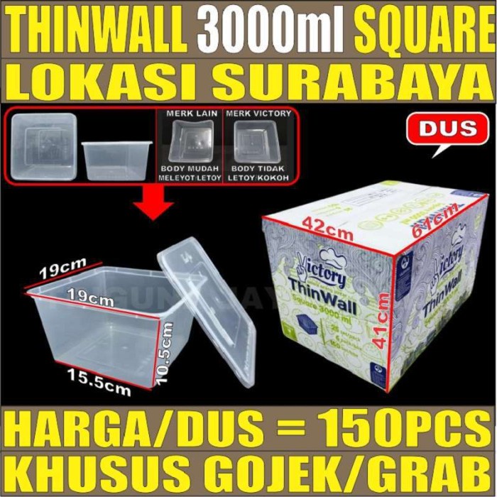 Thinwall Square 3000ml Dus Food Container Box Kotak Makanan Surabaya