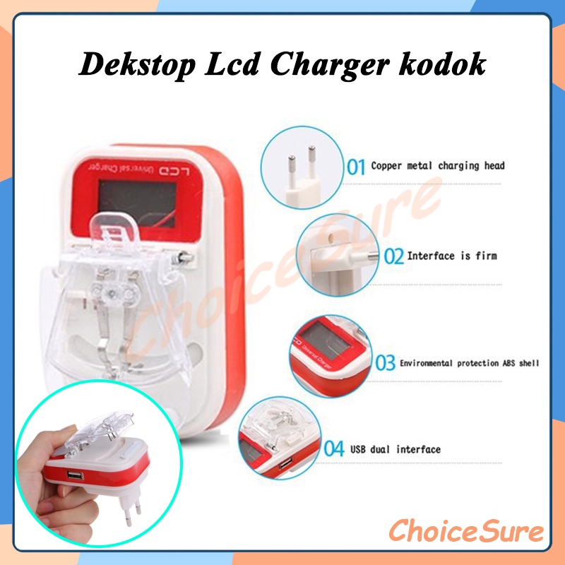 Dekstop LCD Charger Kodok / Charger Kodok LCD Kaki Panjang Lipet USB / Universal Charger Kodok