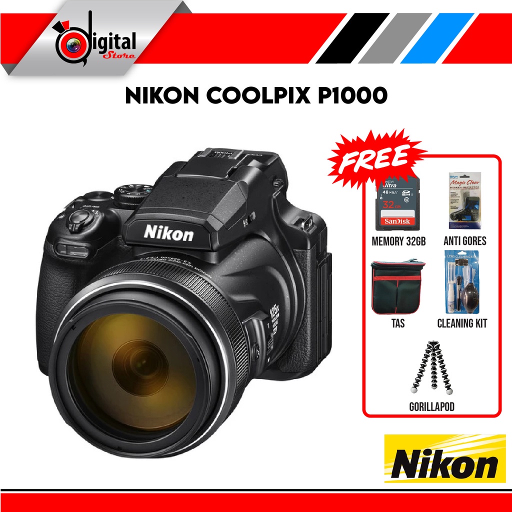 Nikon COOLPIX P1000 Paket Komplit - Super Zoom Kamera 4K UHD