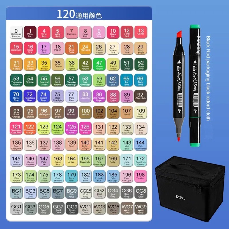 

120/80/60/48 Warna Spidol Berkepala Ganda Set Spidol Berbasis Alkohol untuk Lukisan Air Gambar Manga Perlengkapan Seni Sekolah/ Touch Spidol Dual Side Fine Art Brush Art Marker Set 120 Warna - CY-006