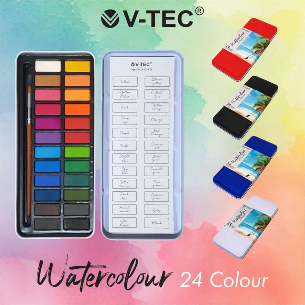 

V Tec Cat Air Watercolor Tin Box Set 12 / 24 Free Kuas