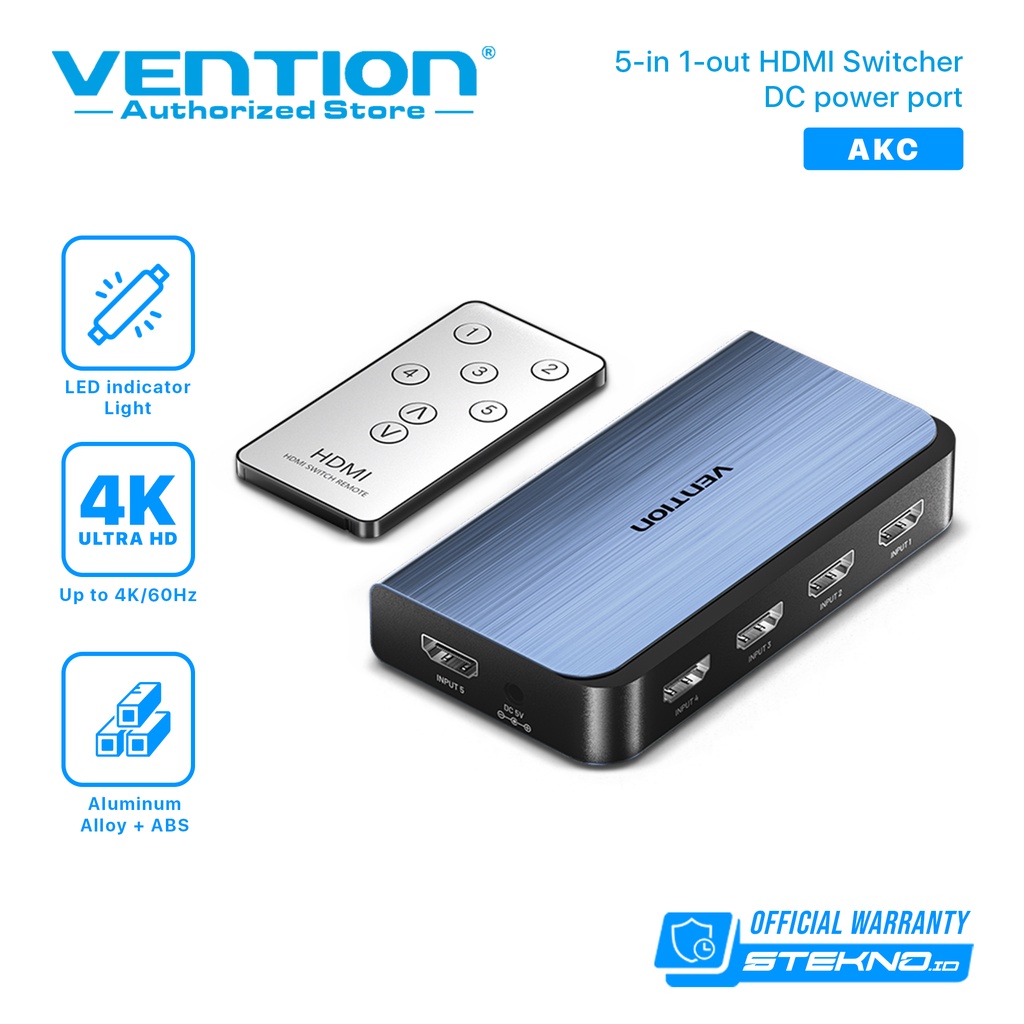 Vention 5 In 1 Out HDMI Switcher 4K HDR HDCP 2.2 Aluminium Alloy