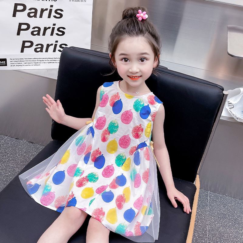 New printed balloon mesh dress, vest, princess skirt