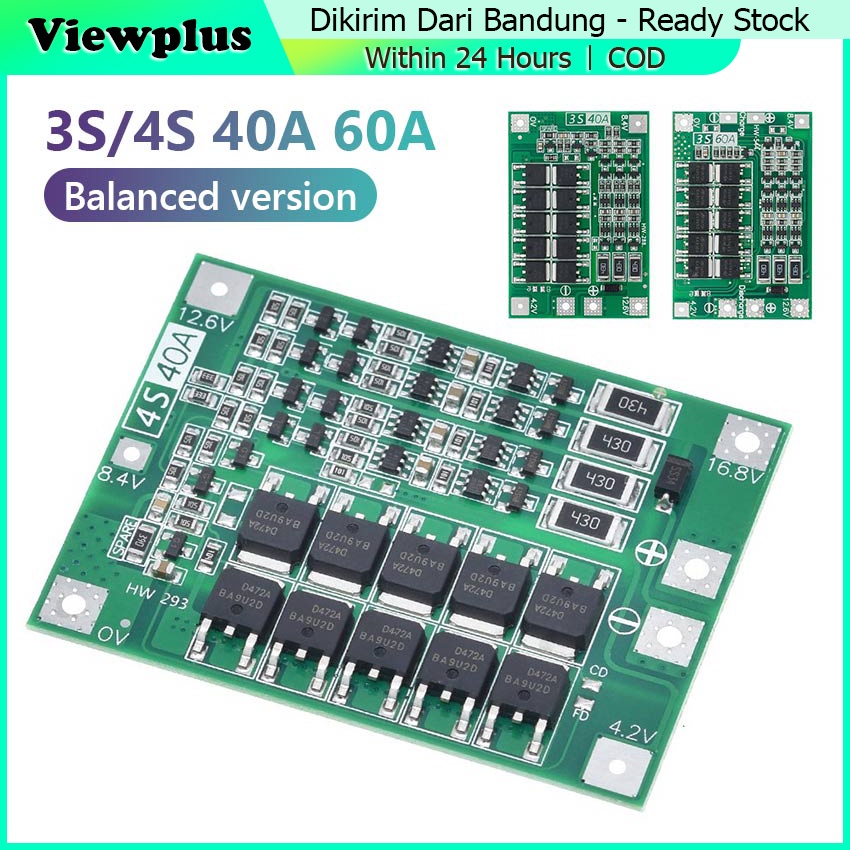 BMS 3S 4S 40A 60A 12.6V 18650 Li-ion Lithium Battery BMS Balanced/Enhanced Protection