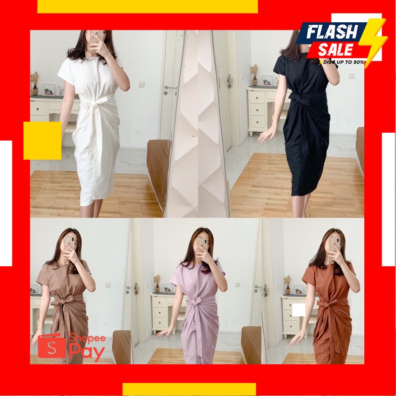 1.1 NEW YEAR SALE |Sydney Dress - Dress Wanita / Dress Linen / Rok Lilit / Wrap Skirt / Setelan Line