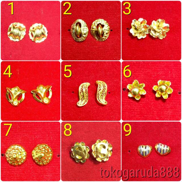 24k Anting duduk paku cucuk stud anak dan dewasa emas asli kadar 85% 24k muda 1 satu - 2 dua g gr gr