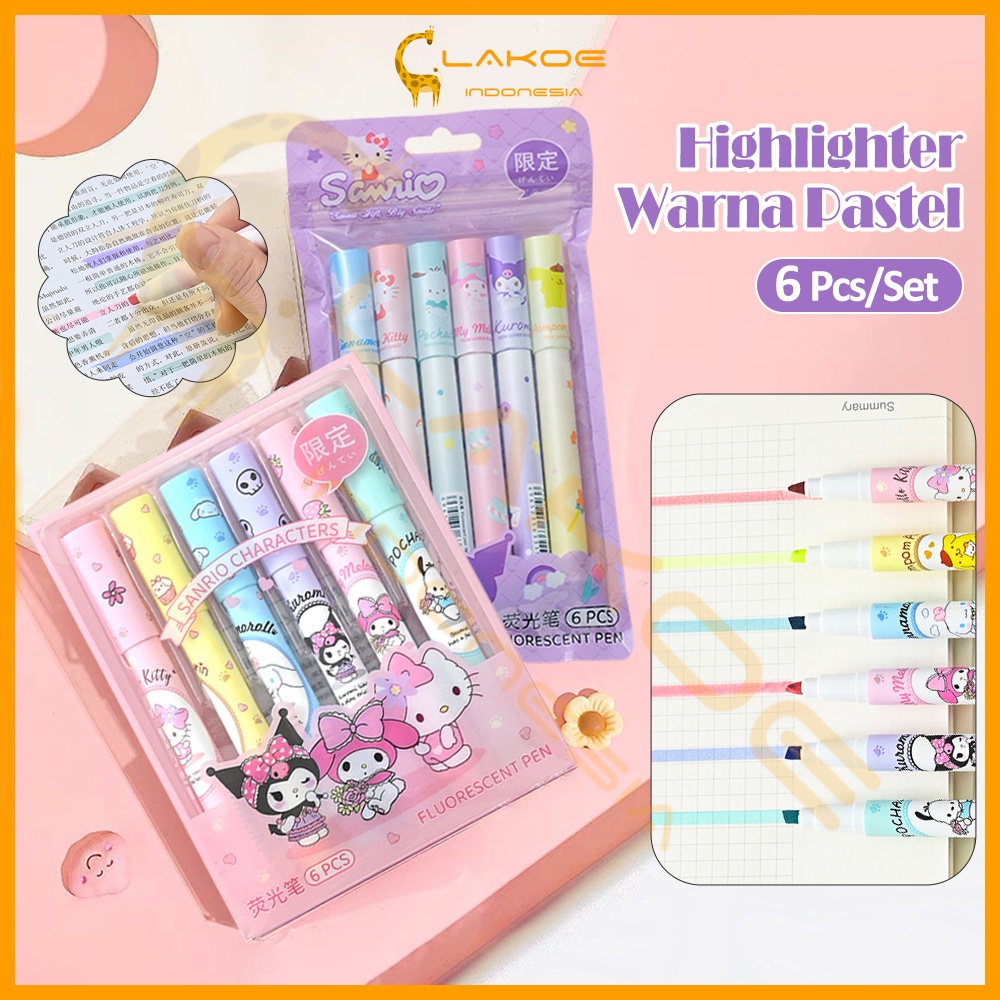 

LAKOE Stabillo warna/6 PCS Stabilo sanrio highlighter/stabilo isi 6 warna pastel