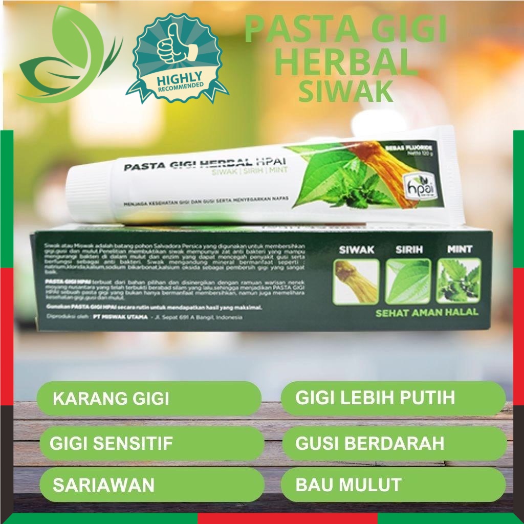 Pasta Gigi Herbal Siwak HNI HPAI isi 120 gr Tanpa Fluoride dan Detergen - Halal Mall Produk Halal Indonesia