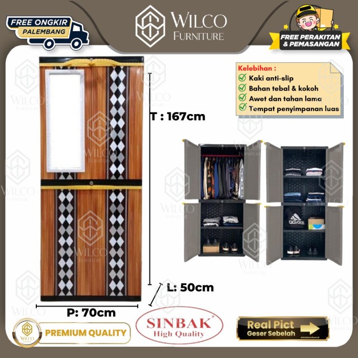 Lemari Pakaian Plastik Sinbak Diamond / Lemari Baju Anak 2 Pintu
