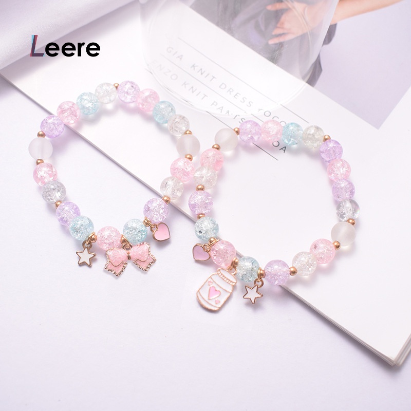 LEERE -Popping Kartun Gelang Kaca Pelajar Wanita Gelang Manik-manik Gelang Kristal Warna-warni