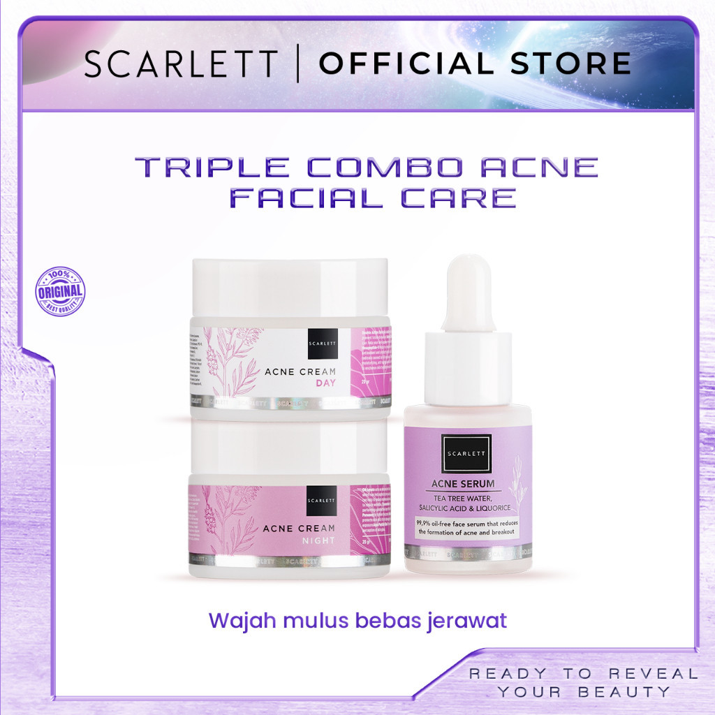 Scarlett 3PCS Skincare Set Paket Perawatan Wajah Whitening Triple Combo Acne Facial Care Merawat Kul