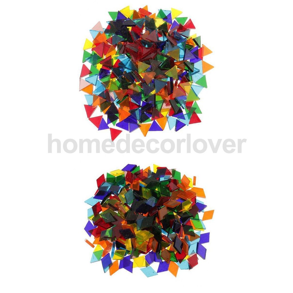 

500pcs Assorted Color Clear Triangle Rhombus Glass Mosaic Tiles Pieces for DIY Craft