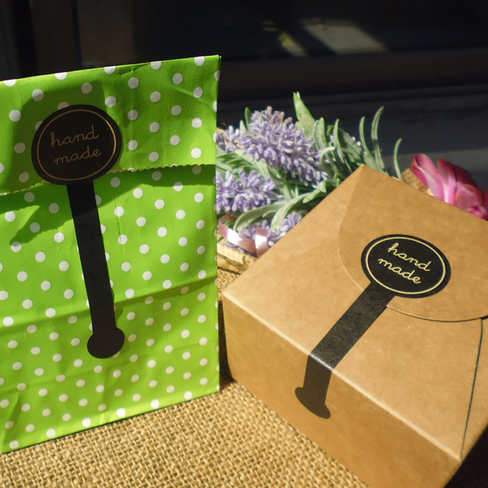 

100Pcs Adhesive Long Style "HAND MADE" Black Handmade Cake Packaging Sealing Label Sticker Baking DIY Gift Stickers 3X10CM