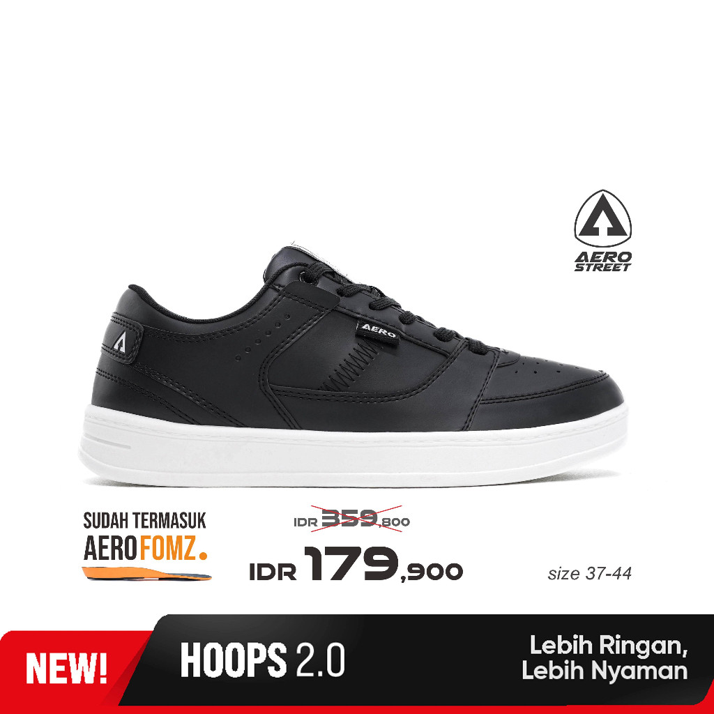 Aerostreet 37-44 Hoops Low 2.0 Putih Hitam Hitam - Sepatu Sneakers Casual