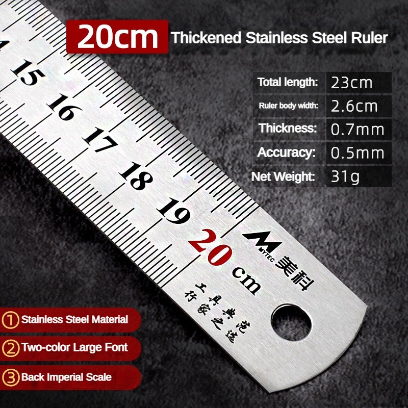 

15/20/30/50mm Straightedge Double Side Scale Metal Ruler Stainless Steel Woodworking Drawing Tools School Supplies Rulers