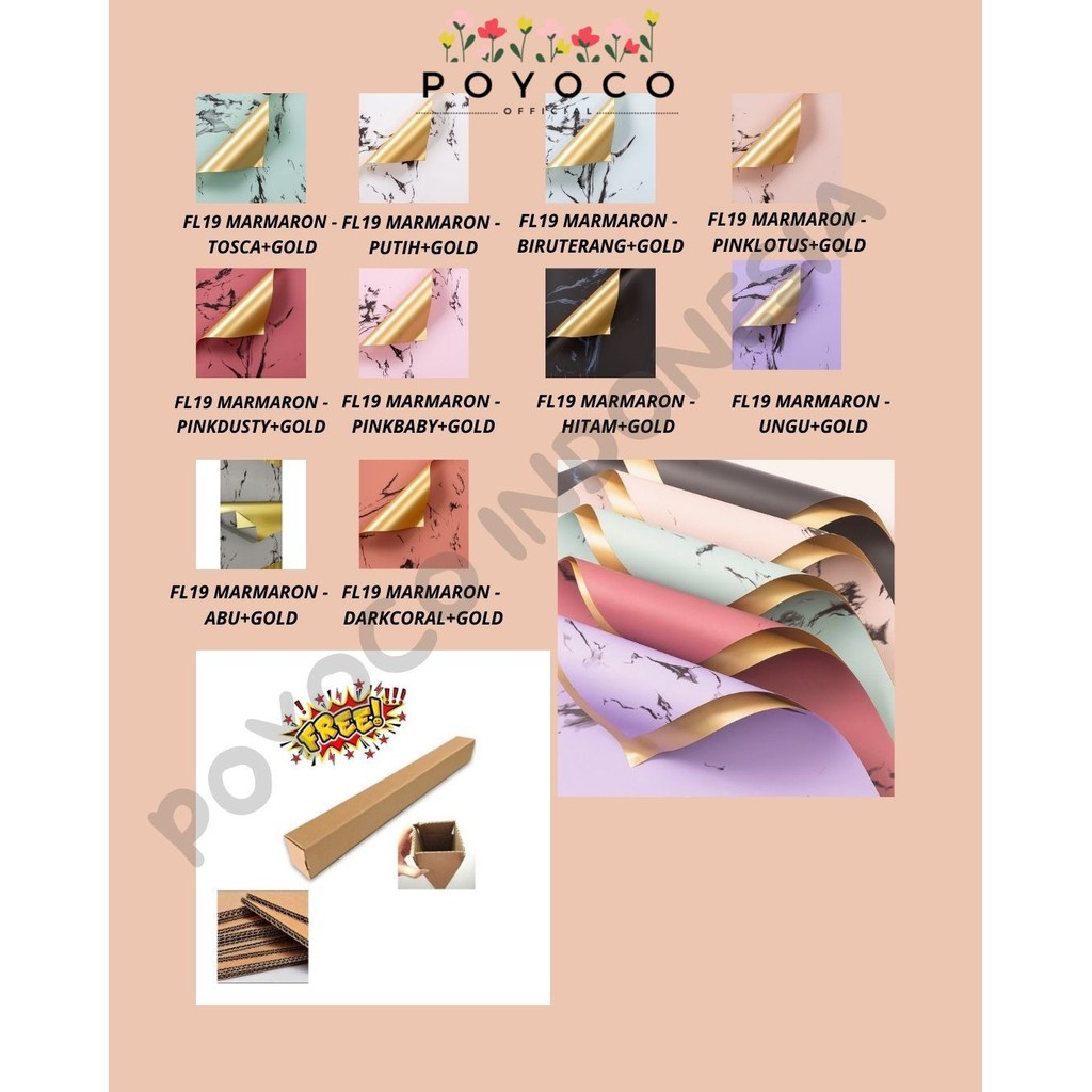 

POYOCO - (5 LEMBAR) - FL19 MARMARON Kertas Bunga Paper Buket Motif Batu Marmer Abstrak Florist Cellophane
