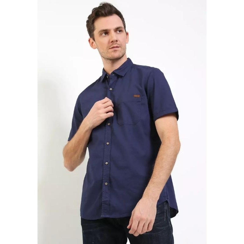 KLS494 KEMEJA LOIS ORIGINAL PRIA LENGAN PENDEK WARNA BIRU Dongker navy  KATUN