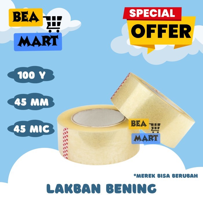 

Lakban Bening 45 mm x 100 yard | Isolasi Solatip Besar Transparan Ekonomis Murah
