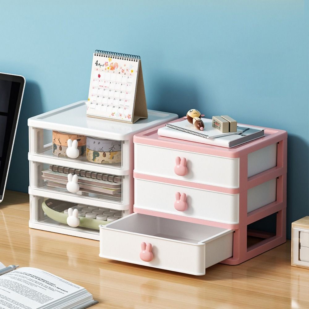 

Student Double/Three Layers Creative Desk Organizer Stationery Holder Multiple Compartment With Transparent Drawer Storage Box