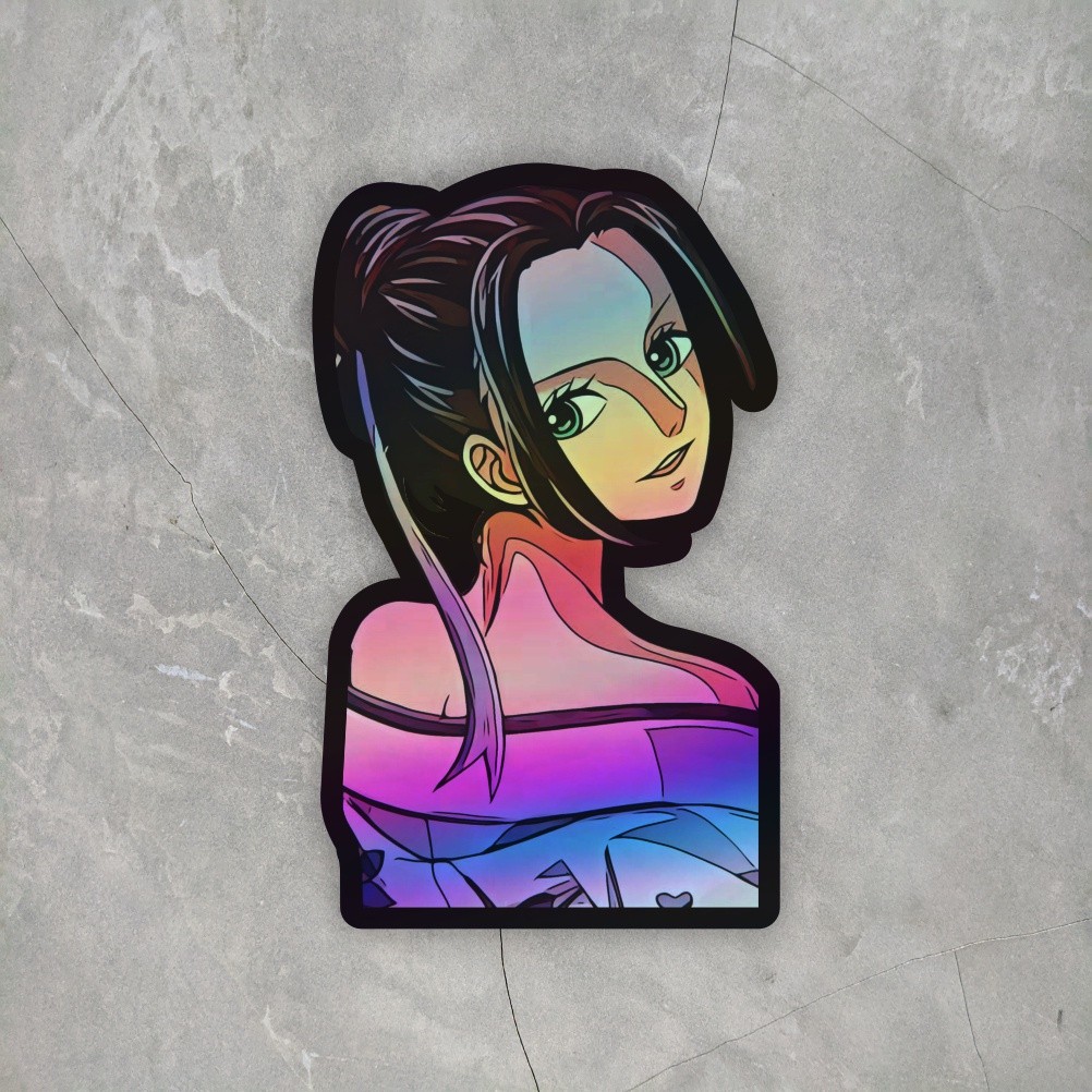 Sticker Hologram Anime Nico Robin One Piece ukuran 7 cm