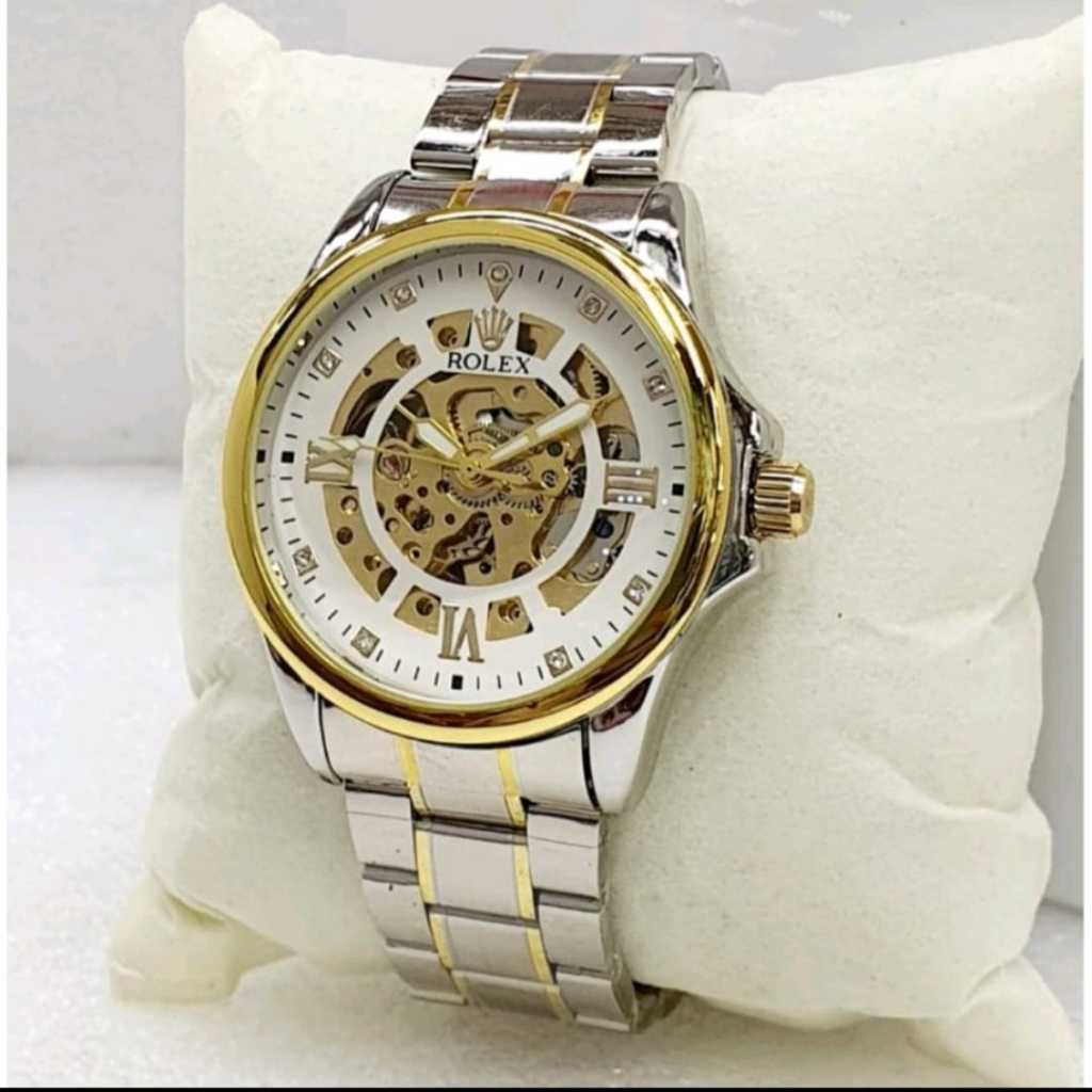 (BEST SELLER) JAM TANGAN PRIA ROLEX AUTOMATIC ( TANPA BATERAI) RANTAI STAINLESS FREEBOX ANALOG QUART