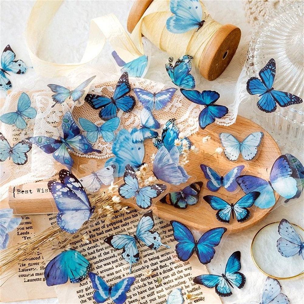 

40Pcs/Bag Colorful Butterfly Plants PET Decorative Stickers Diary Scrapbooking Material Toy Plant Deco Album Stationery Stickers