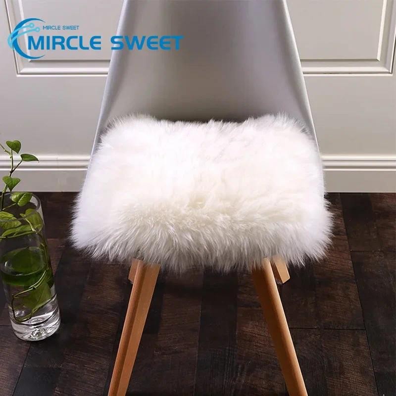 

40X40cm Square Faux Fur Sheepskin Chair Cover Seat Cushion Pad Super Soft Area Rugs for Living Bedroom Sofa Car Seat Cushion