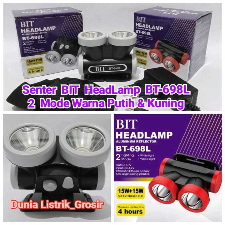 BIT BT-698L Senter Kepala Head Lamp Aluminium Reflector 2 Lighting Mode 15W + 15W (White & Yellow) O