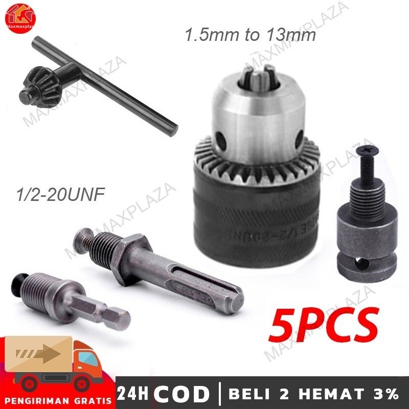 Kepala Bor / Drill Chuck 1.5 - 10mm 6pcs Keyless Drill Chuck Set Hex  3/8 24 UNF Shank/SDS/Socket Sq