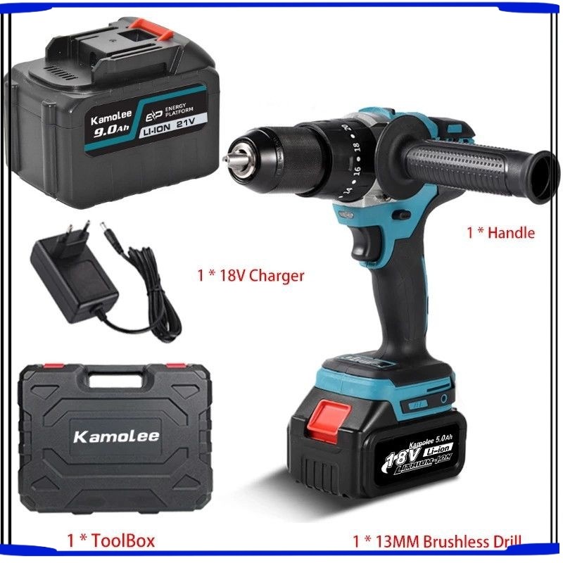 Bor 13mm Kamolee Bor Listrik Torsi Maksimum 450N.m Brushless Isi Ulang 10mm/13mm