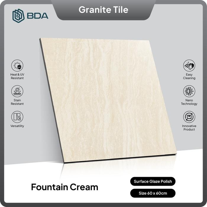 BDA Granite Tile 60x60 Granit Keramik Lantai Dinding Dasar Krem Fountain Cream