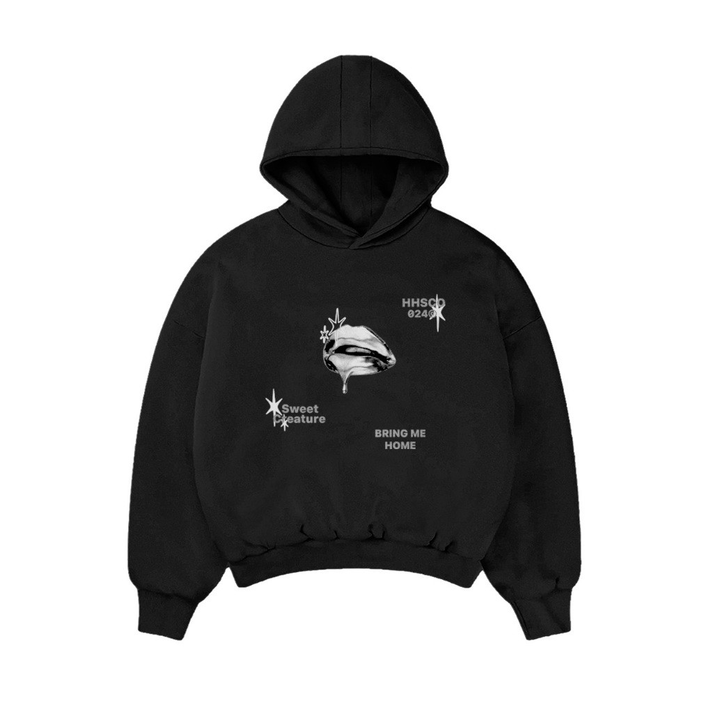 [ FREE GIFT ] Sweater Hoodie  Black Sweet Creature 300 Gsm/ 280 Gsm Unisex Cotton Fleece Cotton Flee