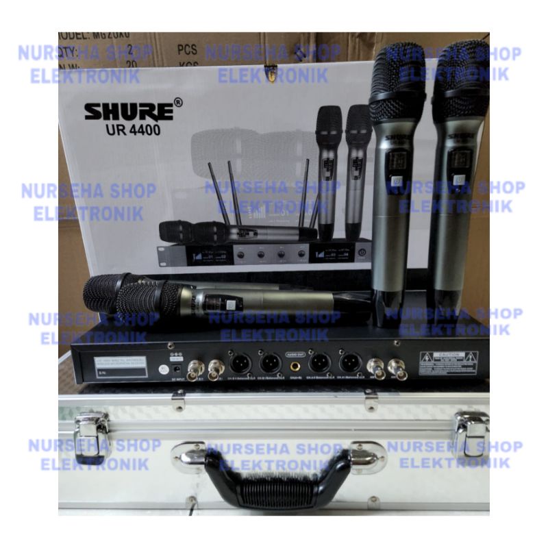 Mic Shure UR4400 UR 4400 microphone Wireless 4 unit mic pegang free koper