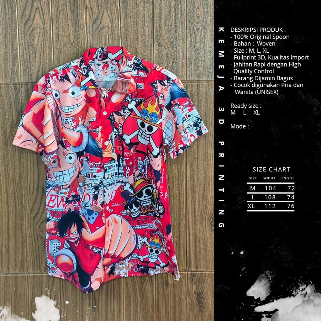 KEMEJA ONE PIECE LUFFY  PRIA/WANITA KEMEJA MOTIF ONE PIECE LUFFY BAJAK LAUT