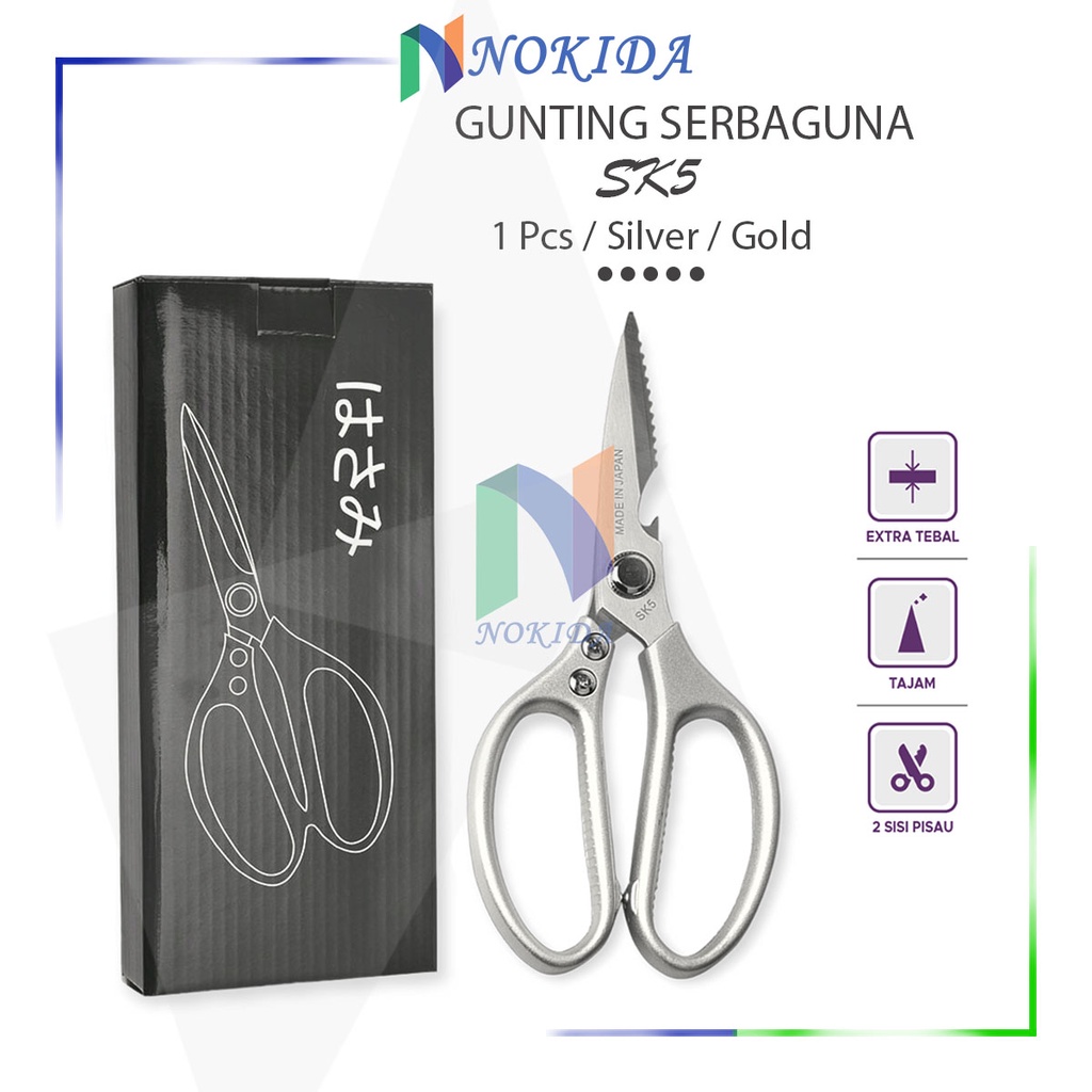 

Nokida Gunting SK5 [Silver/Gold] / Alat Motong Daging Sayur Kertas Kain Plastik / Kitchen Scissors Gunting Dapur Pembuka Tutup Botol Pembersih SIisk Ikan