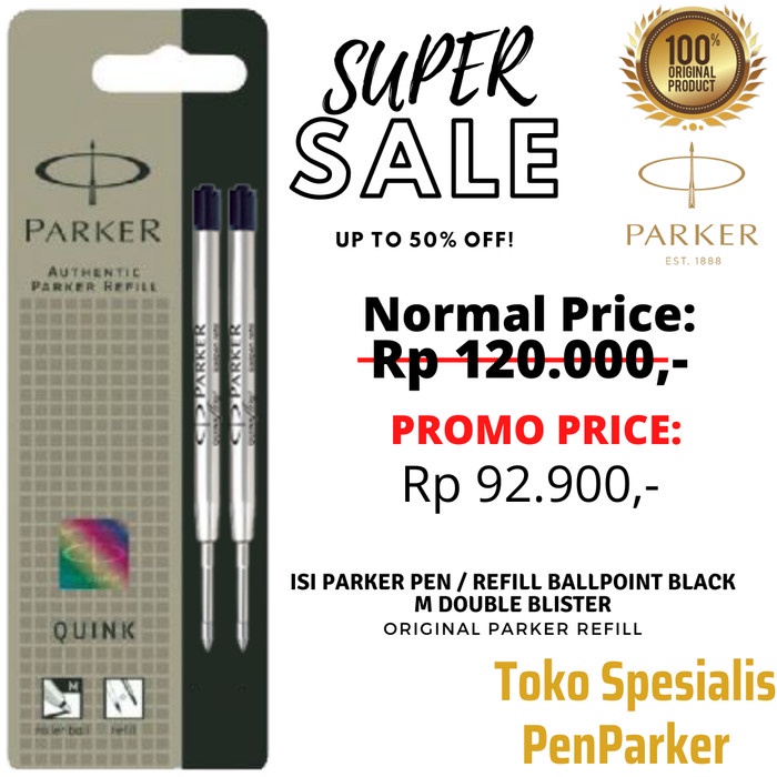 

[Best Seller] Isi Parker Pen / Refill Ballpoint Black M Double Blister - Hitam