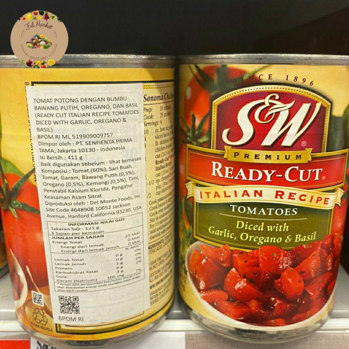 

S&W Ready Cut Tomatoes|Tomat Potong Bumbu Bawang Putih, Oregano, Basil
