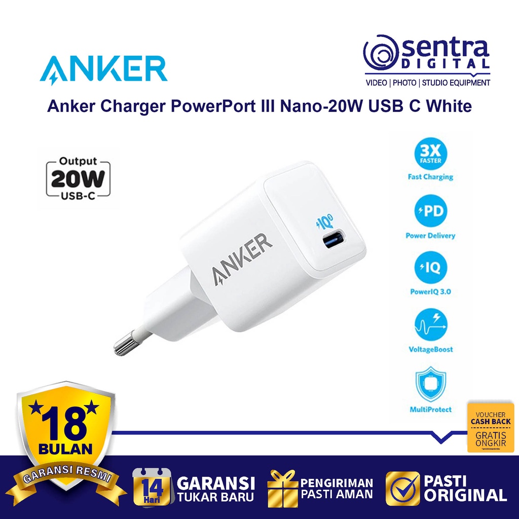 Wall Charger Anker Powerport III USB Type C Nano Adaptor 20W White