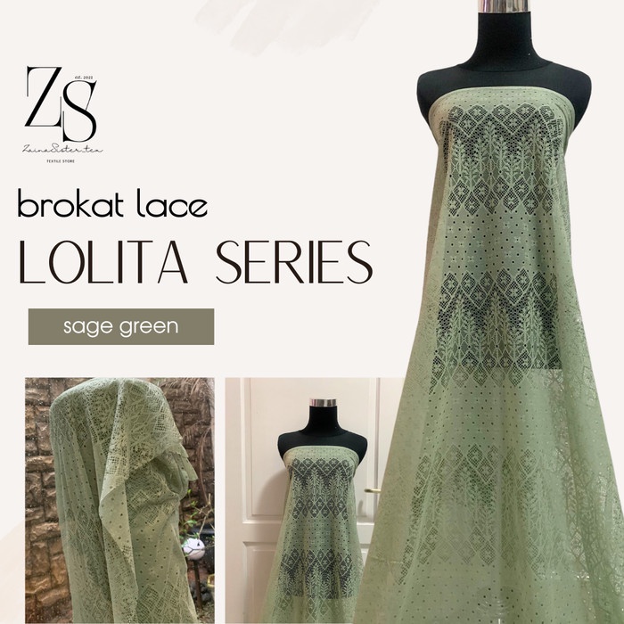 Bahan Kain Brokat Brukat Lace Lolita Warna Sage Green