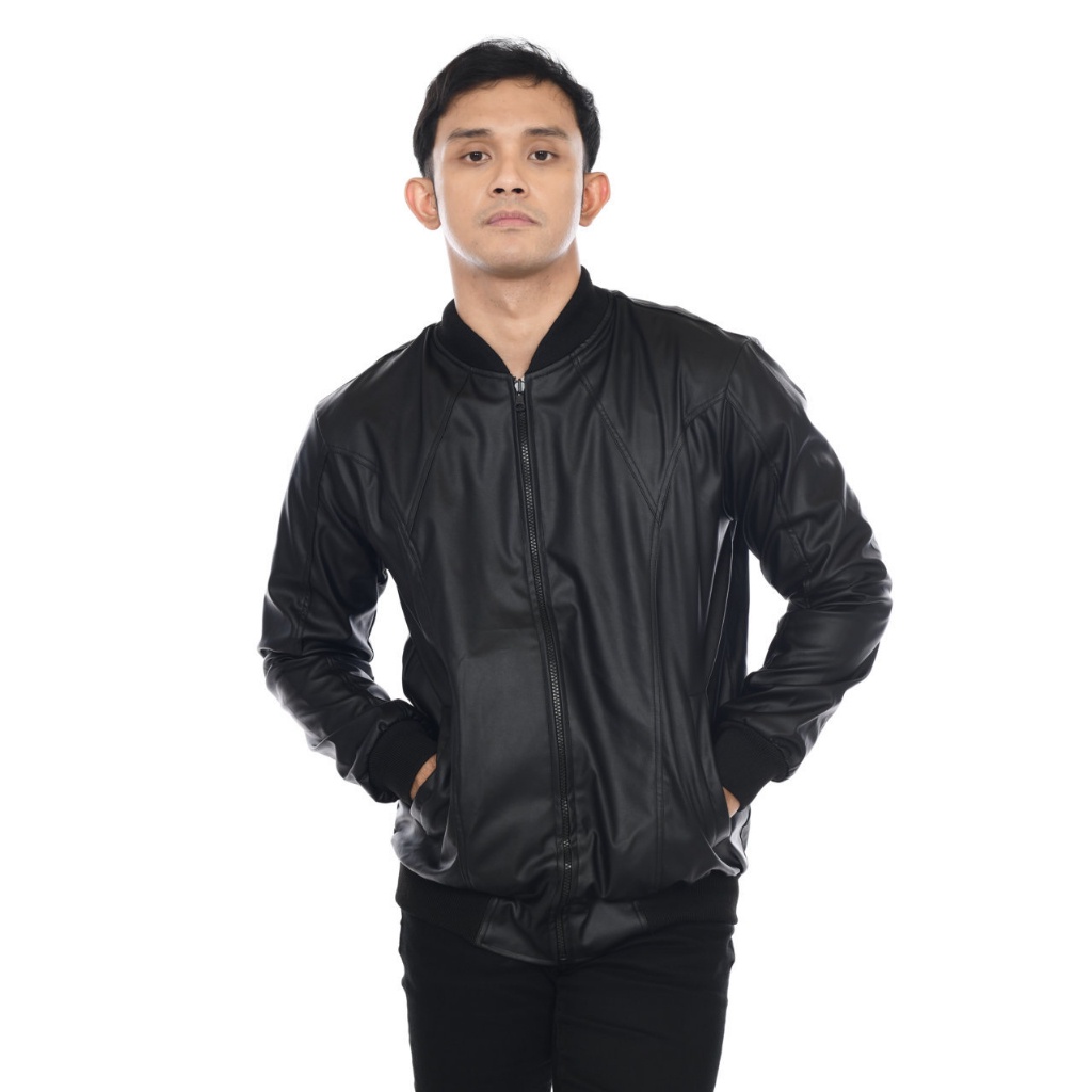 Dhozen Jaket Bomber Leather Kulit Sintetis A460