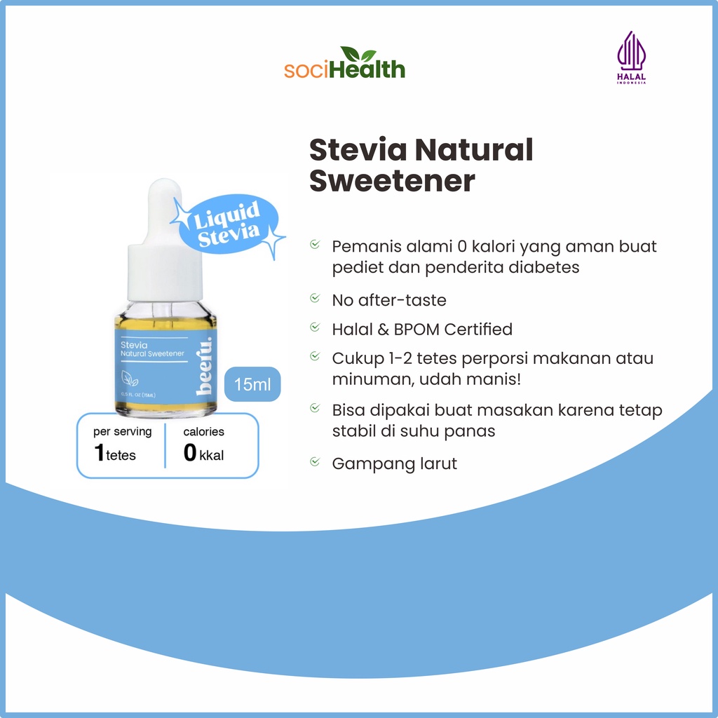 

Beeru Sweetener - Gula Pemanis Stevia Tetes Cair 5ml & 15ml - Diet & Diabetes - 0 Kalori -