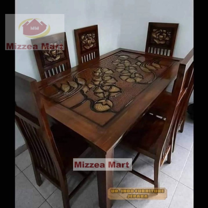 Mizzea Mart set meja & kursi makan kayu jati kursi 6