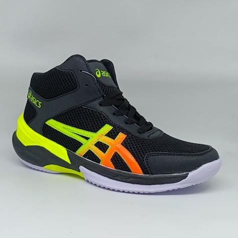 Sepatu Spatu Asics High Volly Sepatu Spatu Olahraga Lari Trend - HITAM HIJAU, 39